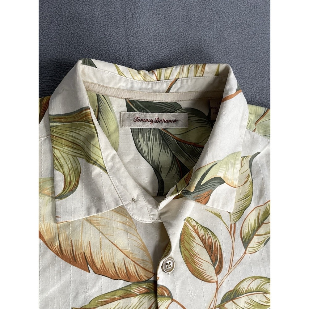 Tommy Bahama Shirt Mens XL Beige Silk Palm Leaf Print Camp Button Up Casual - Picture 4 of 9